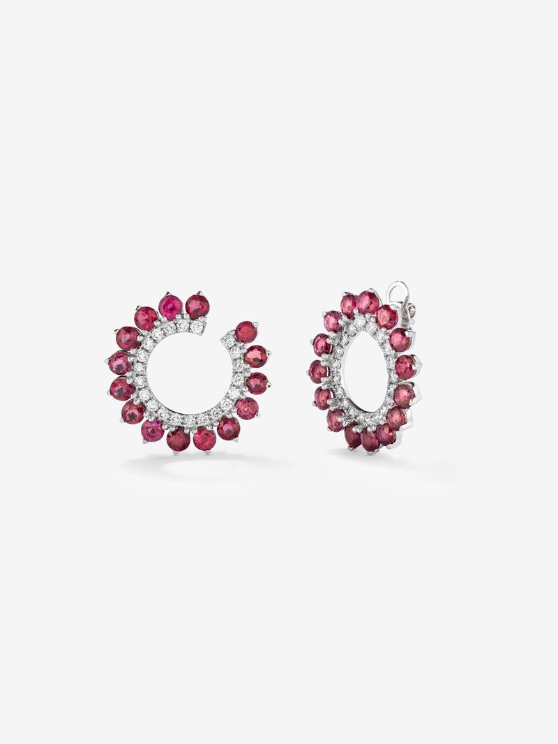 18K white gold hoop earrings with 30 brilliant-cut rubies with a total of 6.52 cts and 42 brilliant-cut diamonds with a total of 1 cts image number 0