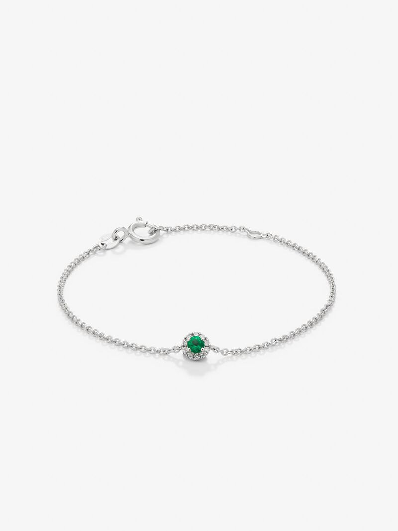 18K white gold bracelet with 0.1 ct brilliant-cut emerald and 0.05 ct brilliant-cut diamonds image number 0