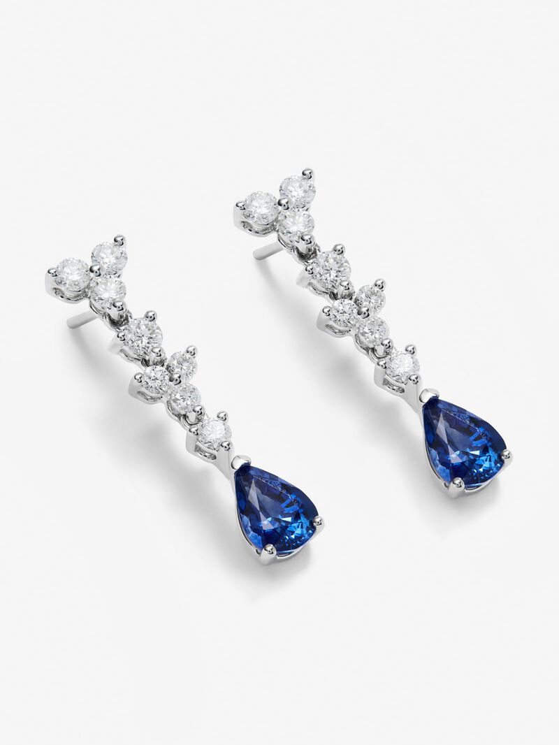 18K white gold earrings with 2 pear-cut blue sapphires with a total of 1.68 cts and 16 brilliant-cut diamonds with a total of 0.76 cts image number 2