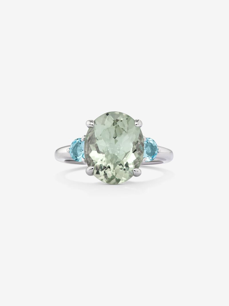925 Silver Triplet Ring with Green Amethyst and Topazes image number 1