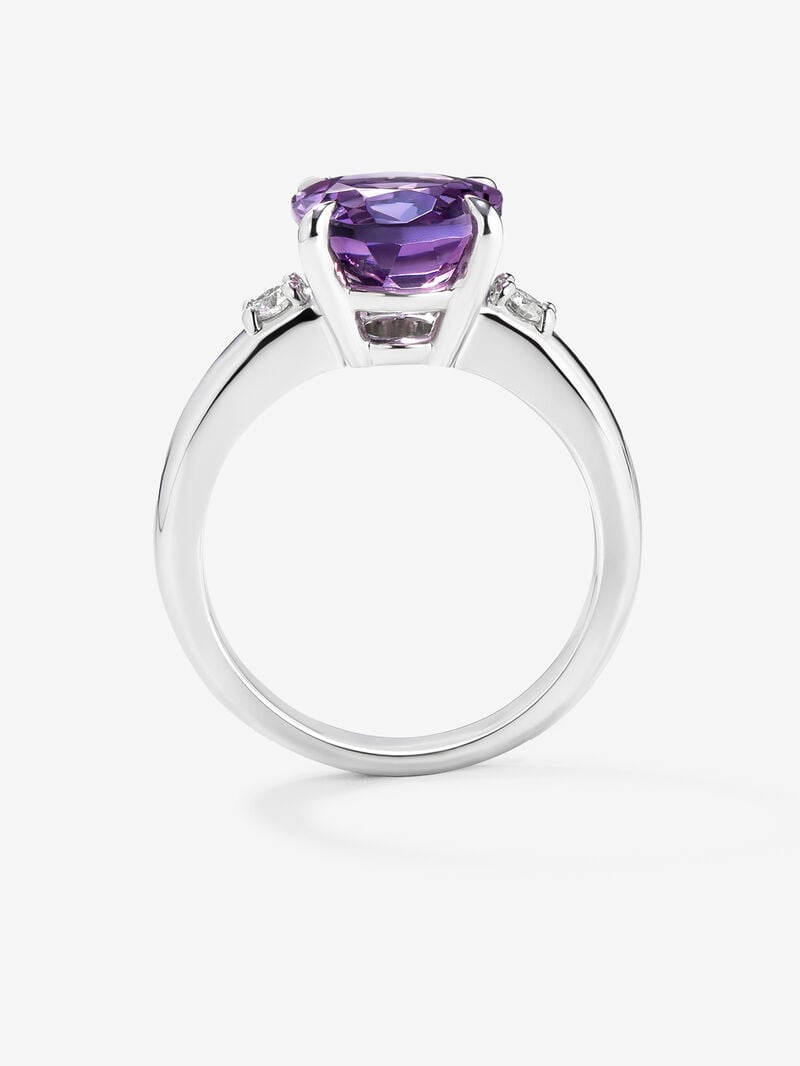 928 Silver triple ring with amethyst and diamonds image number 4
