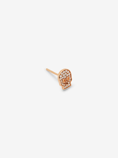 Pendiente individual de calavera de oro rosa de 18kt con diamantes, PE22041-ORD