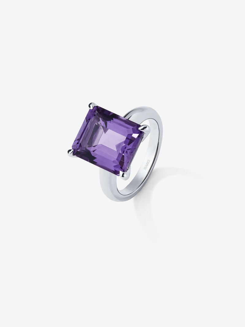 Silver ring with purple amethyst stone image number 0