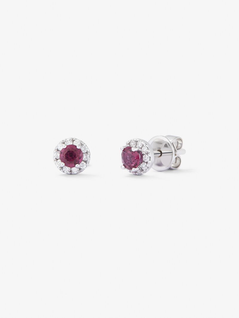 18K White Gold button earrings with Rubi and Diamond image number 0