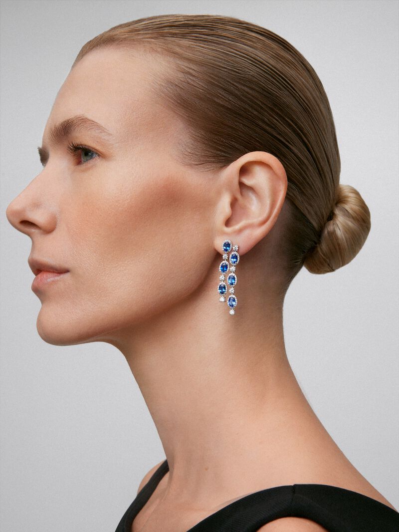 18K White Gold Earrings with diamonds and sapphires image number 1
