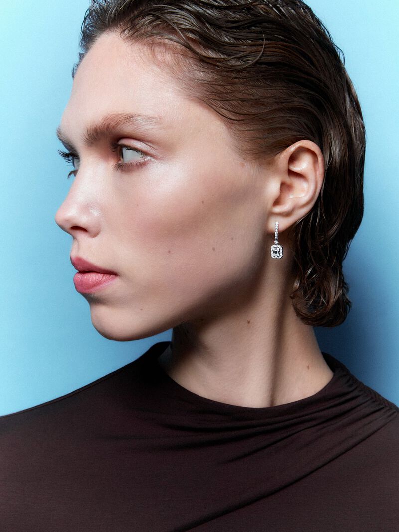 18K White Gold Earrings with Solitaire Diamond image number 3