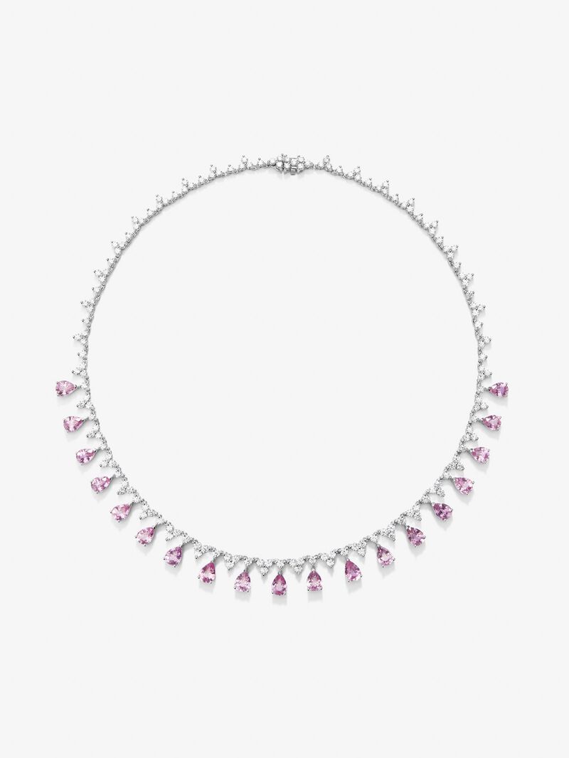 18K White Gold Rivière Collar with pink savings in 16.03 cts and white diamonds in 8.85 cts round diamonds image number 0