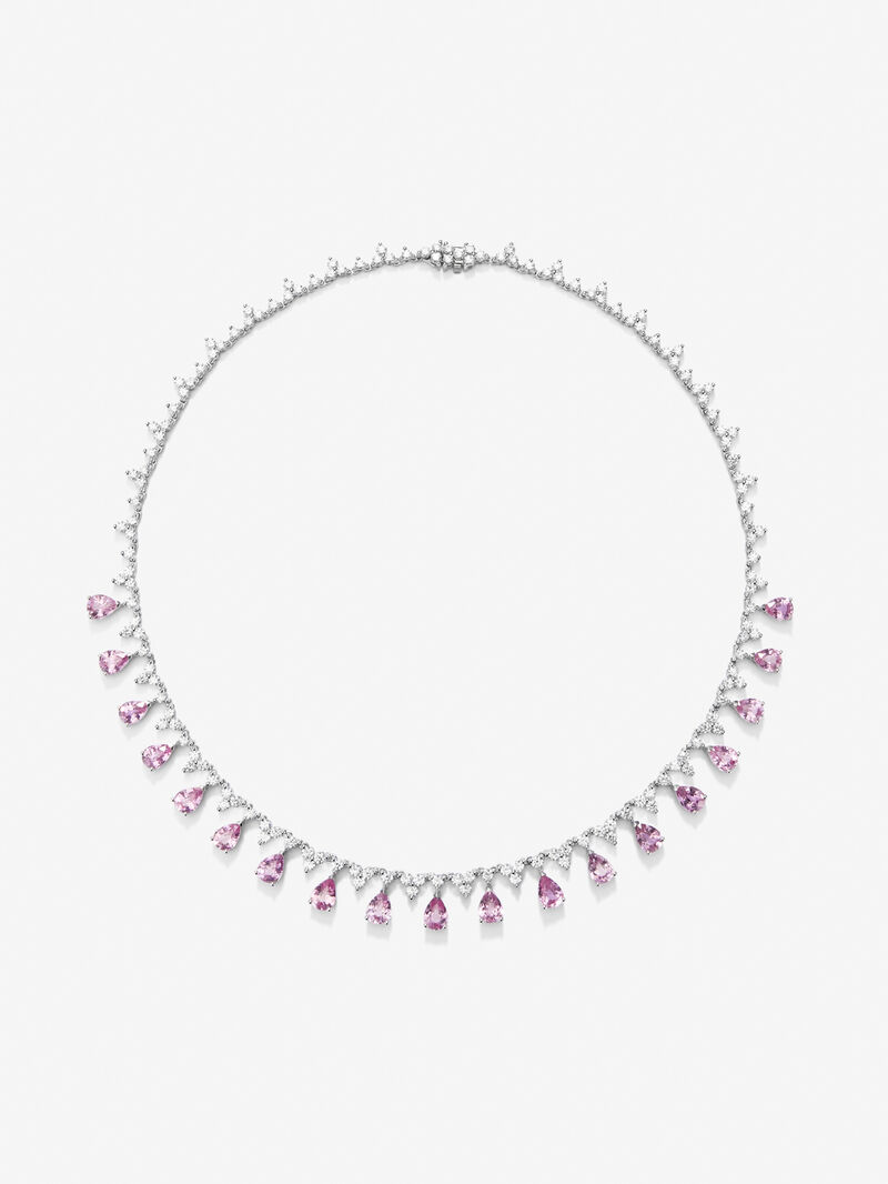 18K White Gold Rivière Collar with pink savings in 16.03 cts and white diamonds in 8.85 cts round diamonds image number 0