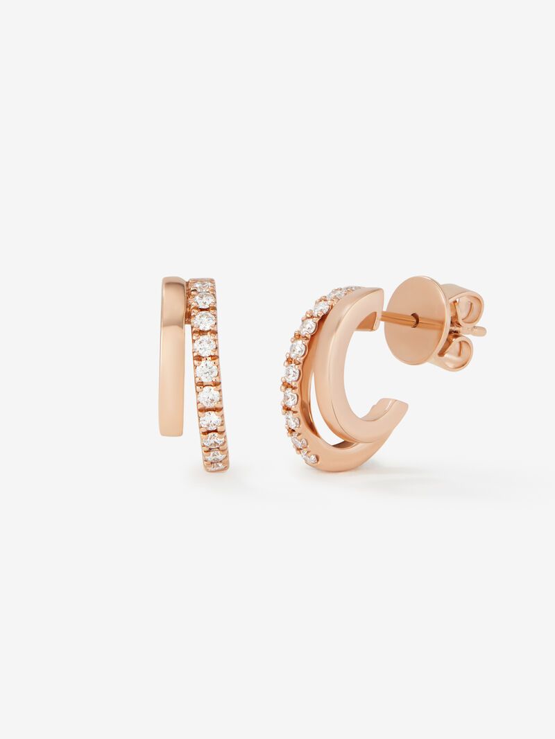 18K rose gold double hoop earrings with diamonds image number 0