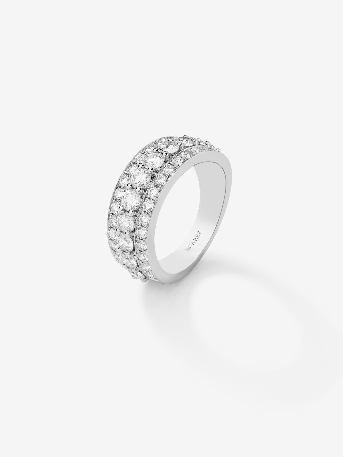 Anillo triple de oro blanco de 18K de diamantes Suarez