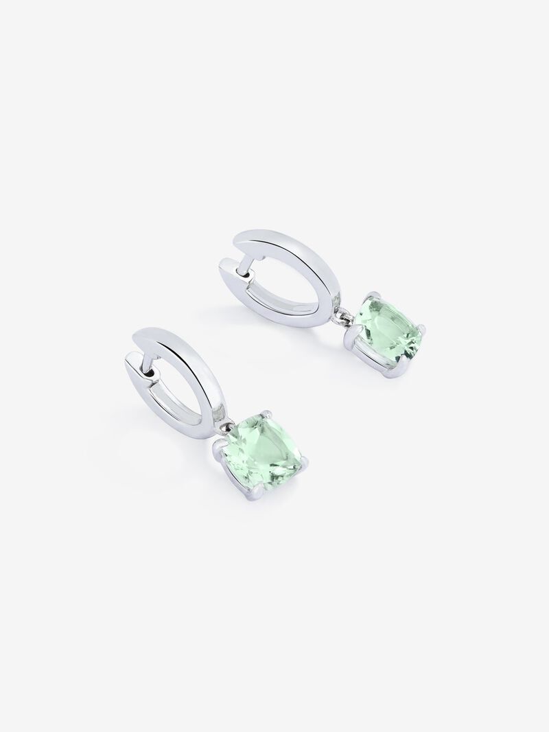925 silver earrings with 3.2 ct cushion-cut green amethysts image number 2