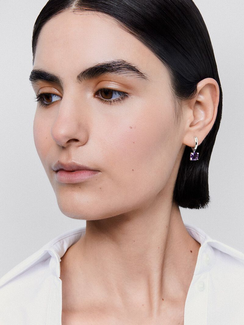 925 silver earrings with 2 cushion-cut green amethysts image number 0
