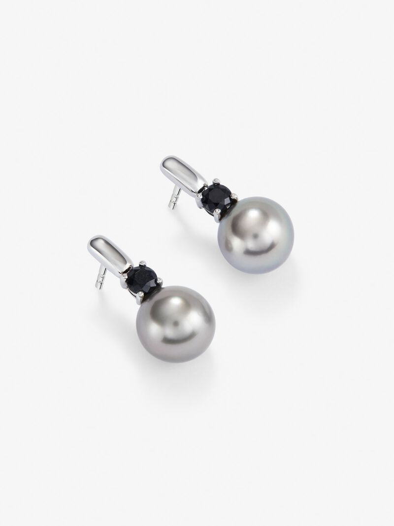 925 Silver earring with 9.5 mm Tahiti pearl and spinel. image number 2