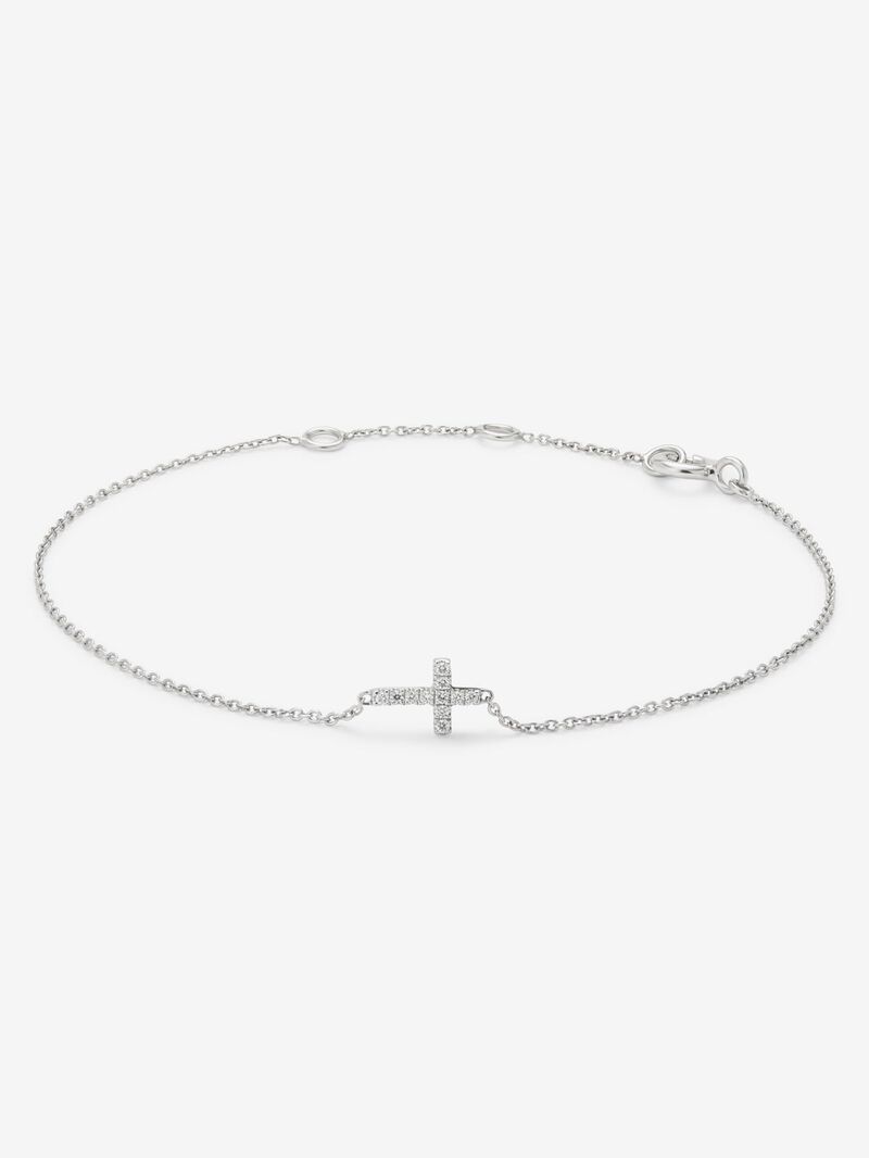 18K white gold bracelet with cross and brilliant-cut diamonds with a total of 0.04 cts image number 0