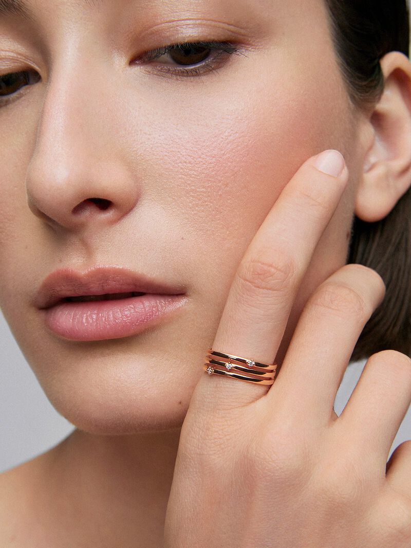 18K Rose Gold Triple Arm Ring with Diamonds image number 3