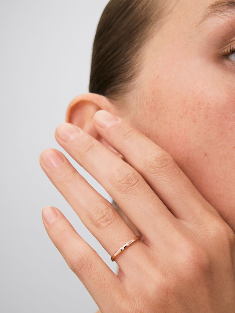 18K rose gold thin band ring with diamonds image number 3