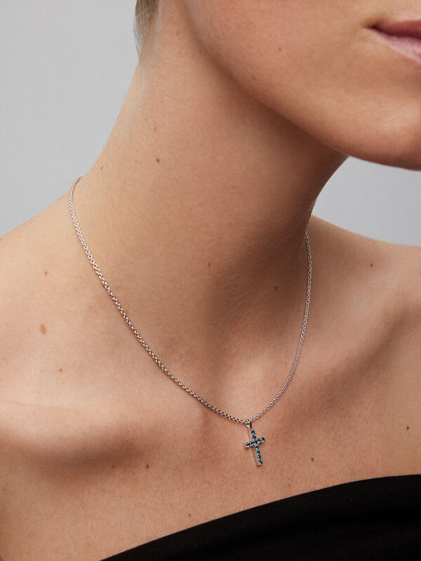 Colgante cruz de plata con piedras topacio azul London, CR17001-AGTPL_V