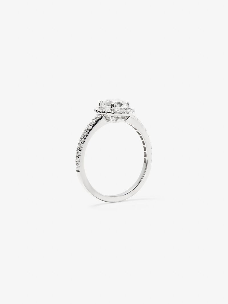 18K White Gold Ring with Oval White Diamonds of 1.01 CTS and Bright 0.35 CTS image number 4