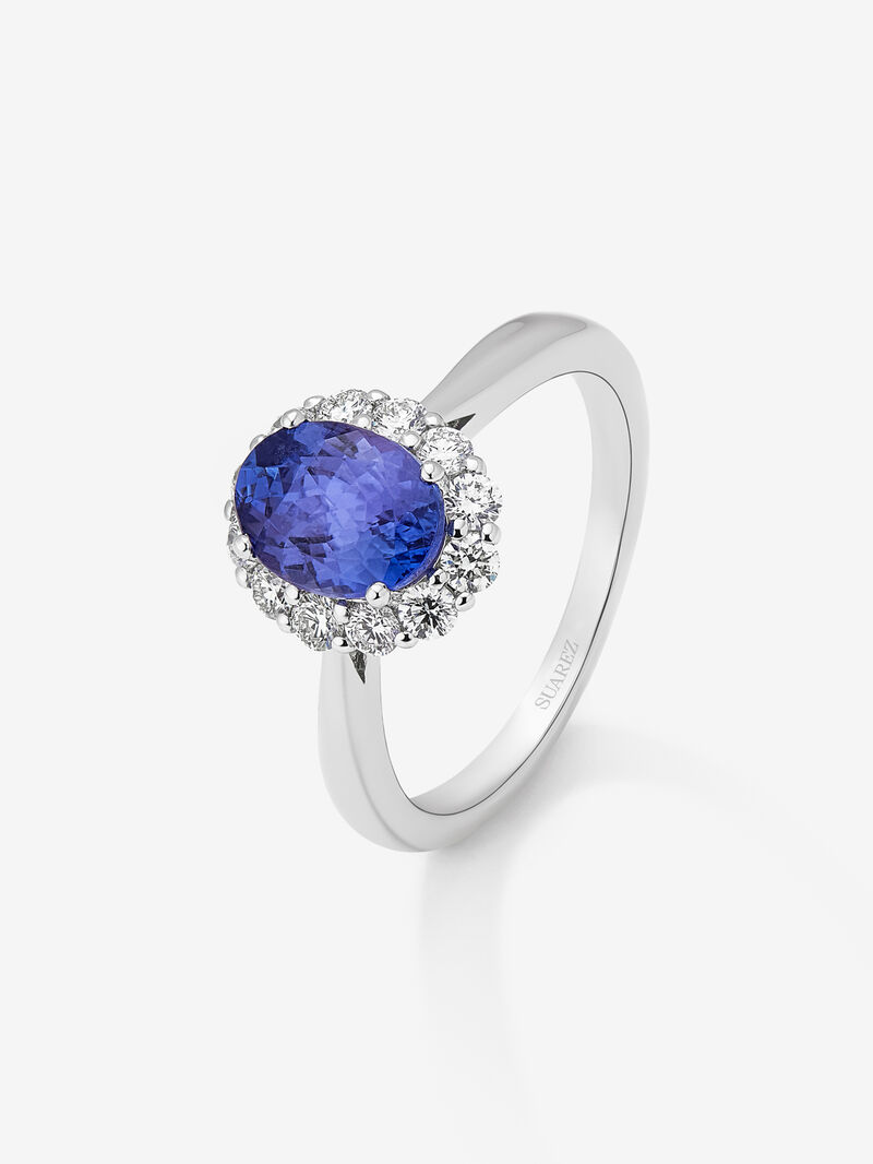 18K White Gold Rosette Ring with Tanzanite and Diamond image number 1