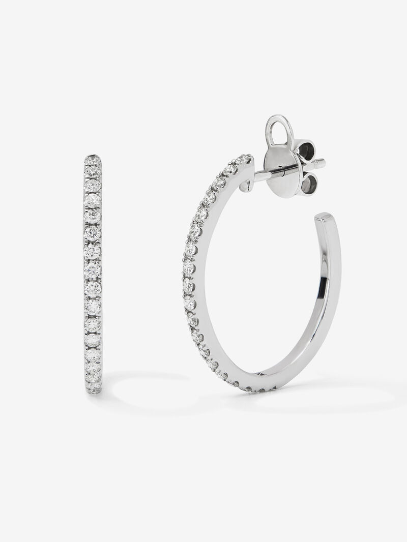 Thin hoop earrings made of 18K white gold with diamonds. image number 2