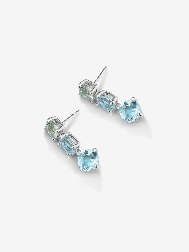 Long 925 silver earrings with green amethyst and topaz. image number 2