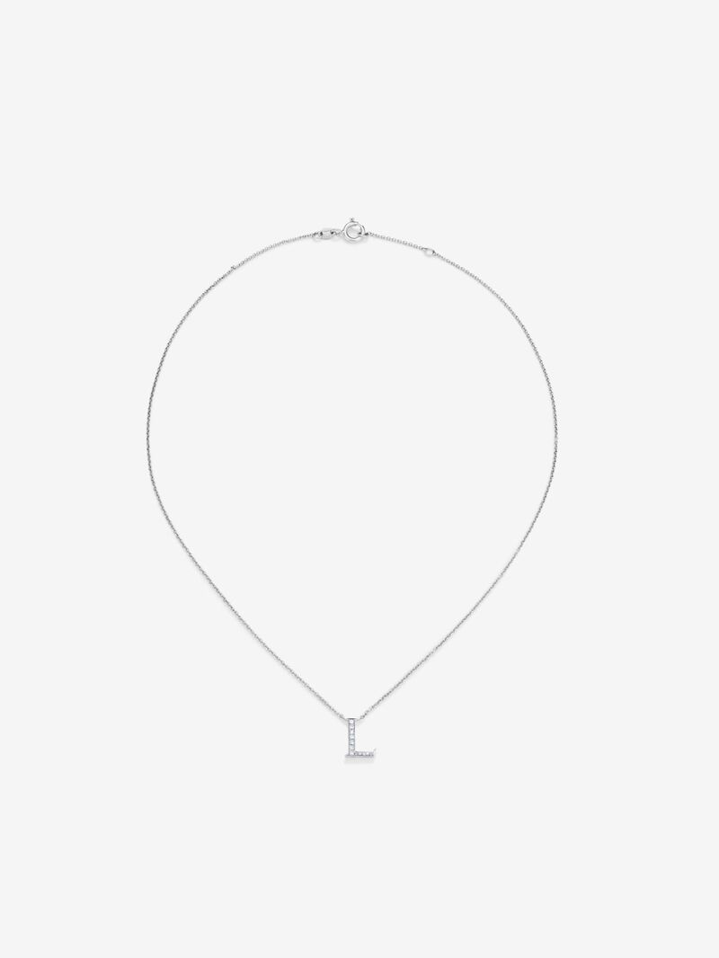 18K white gold pendant with letter L and 12 brilliant-cut diamonds with a total of 0.07 cts image number 0