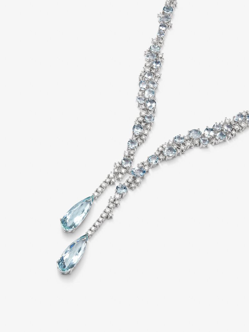 18K white gold necklace with blue aquamarines in 9.9 cts and white diamonds in bright 5.15 cts diamonds image number 1