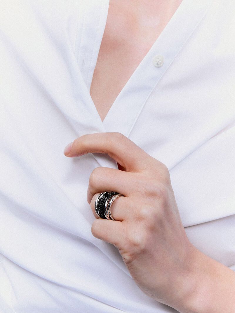 925 silver crossed multi-arm ring with 97 brilliant-cut black spinels image number 3