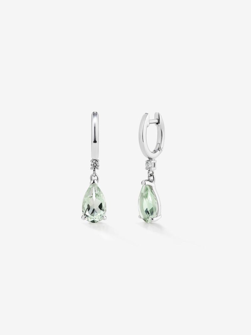 925 Silver hoop earrings with green amethyst and hanging diamond image number 0