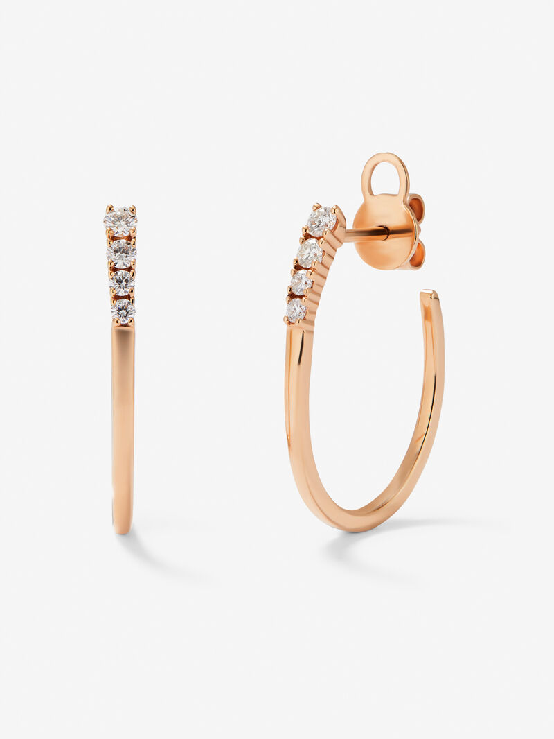 18K rose gold hoop earrings with 8 brilliant-cut diamonds with a total of 0.26 cts image number 0