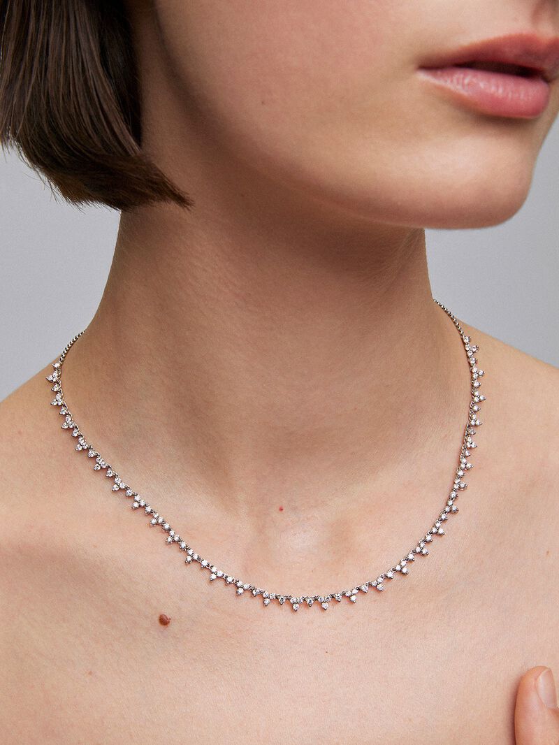 18K White Gold Rivière Necklace with white diamonds in 3.3 cts image number 3