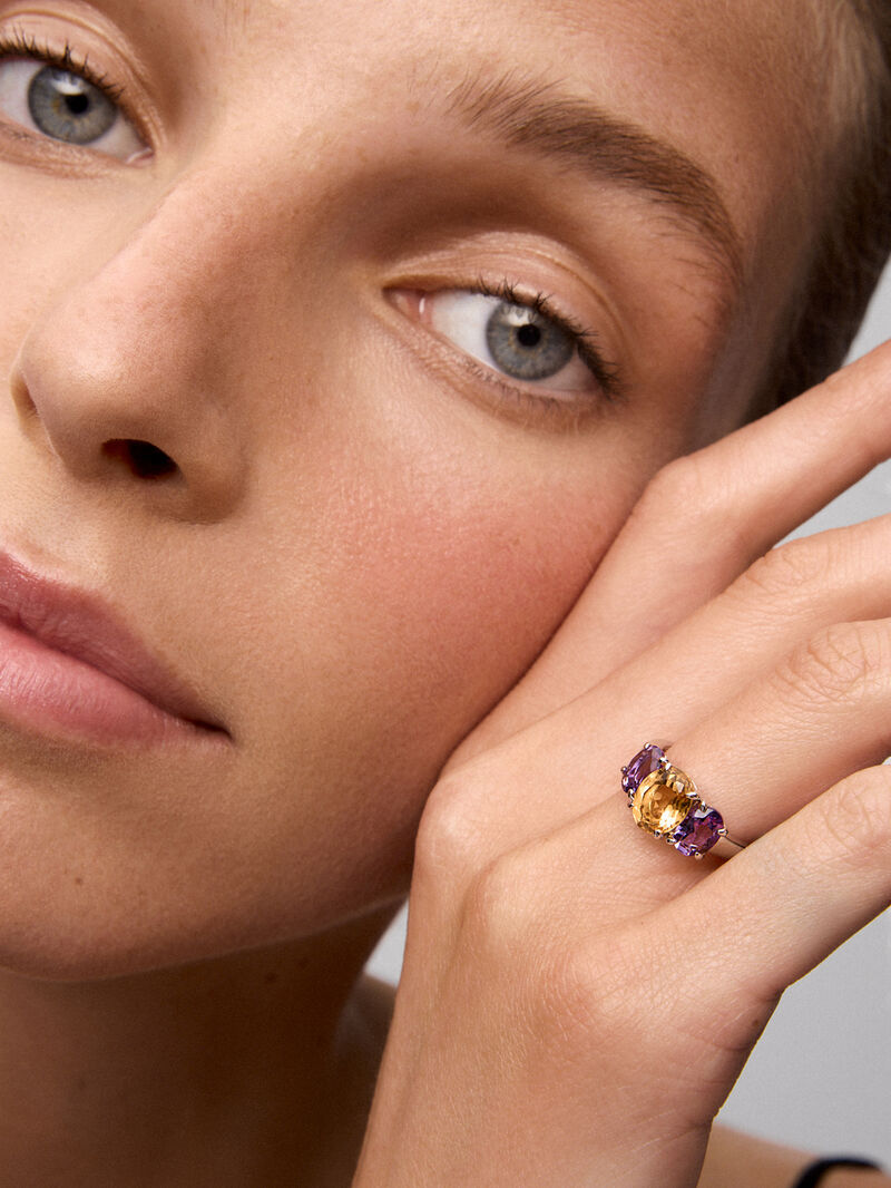 925 Silver Trio Ring with Citrine and Amethysts image number 3