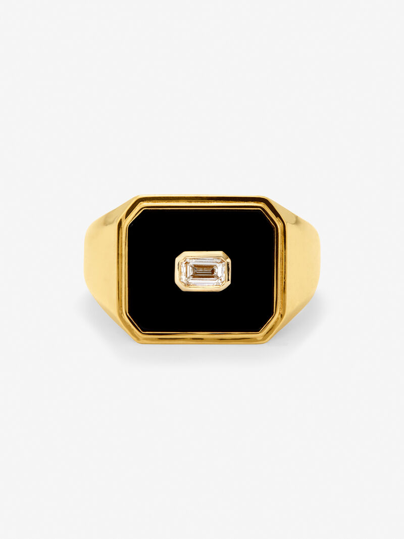 18K Yellow Gold Large Signet Ring with Black Onyx and 0.17 cts Diamond image number 2