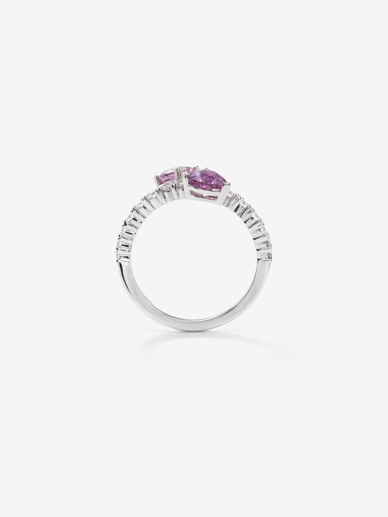 You and I 18k White Gold Ring with pink sapphires in 1.52 cts and white diamonds in a bright 0.6 cts diamonds image number 4