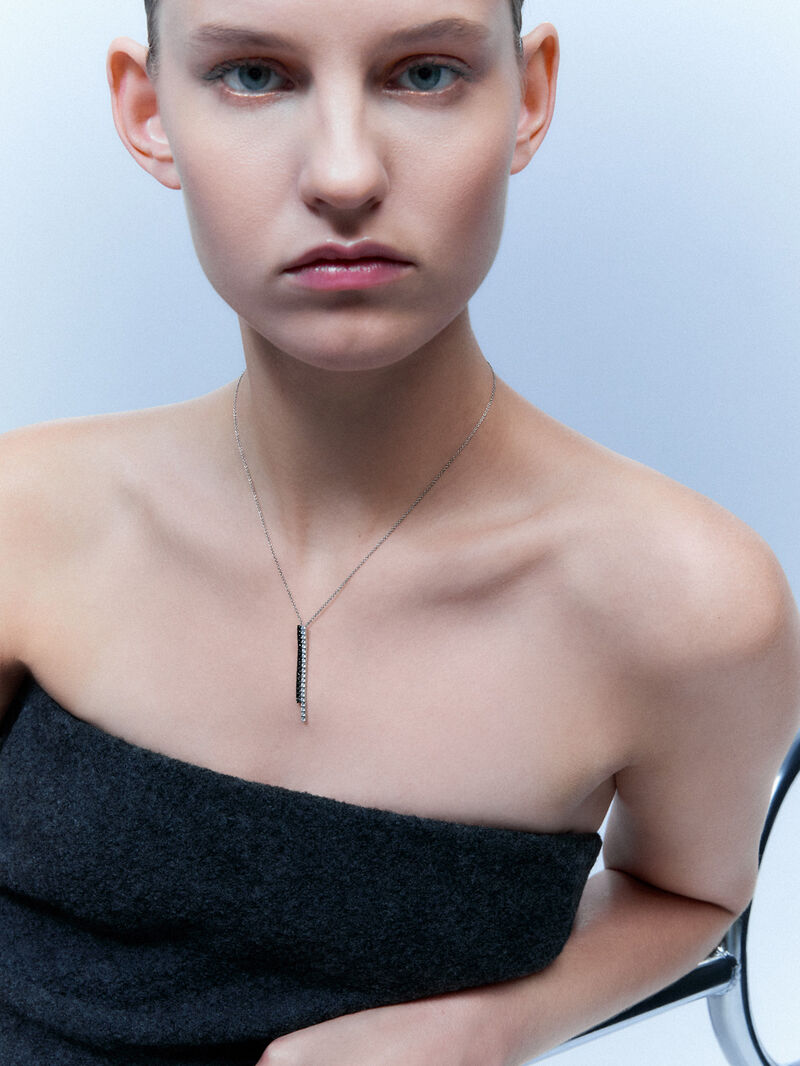 18K gold long earrings with black diamond and white diamond. image number 5