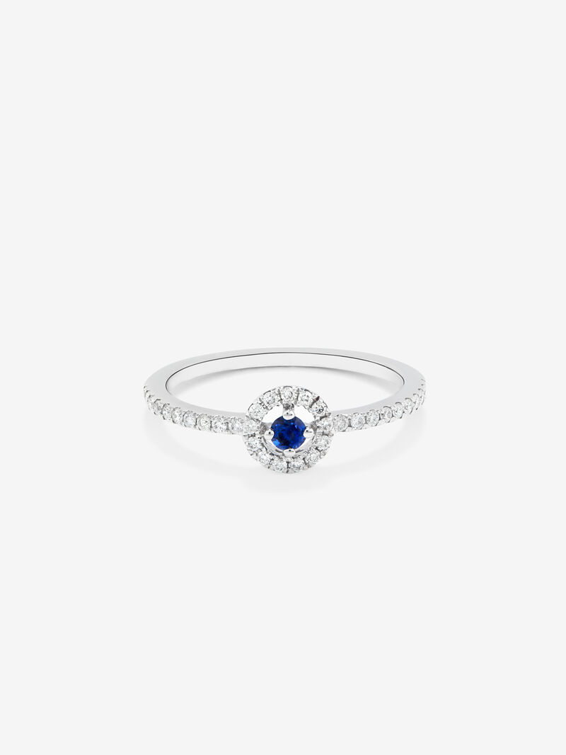 18K White Gold Halo Ring with Sapphire and Diamond image number 2