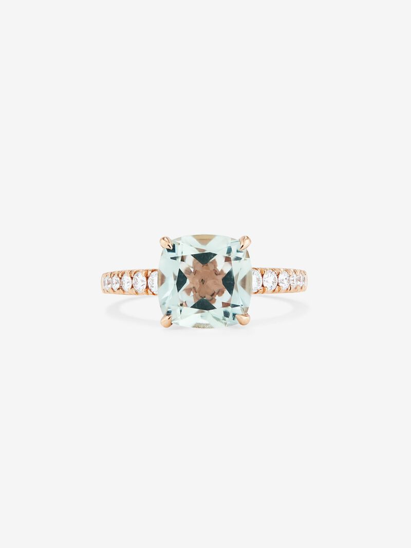 18K rose gold solitaire ring with green amethyst and diamond. image number 2