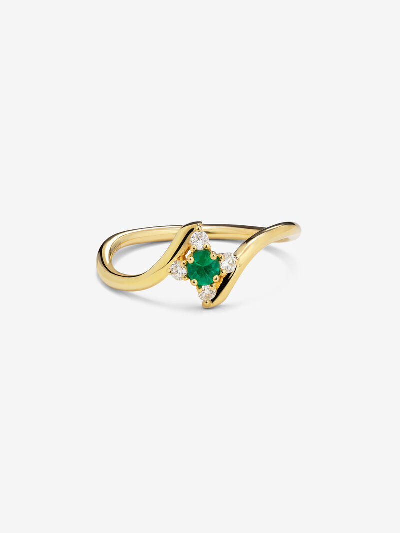 18K yellow gold ring with emerald and diamonds. image number 2