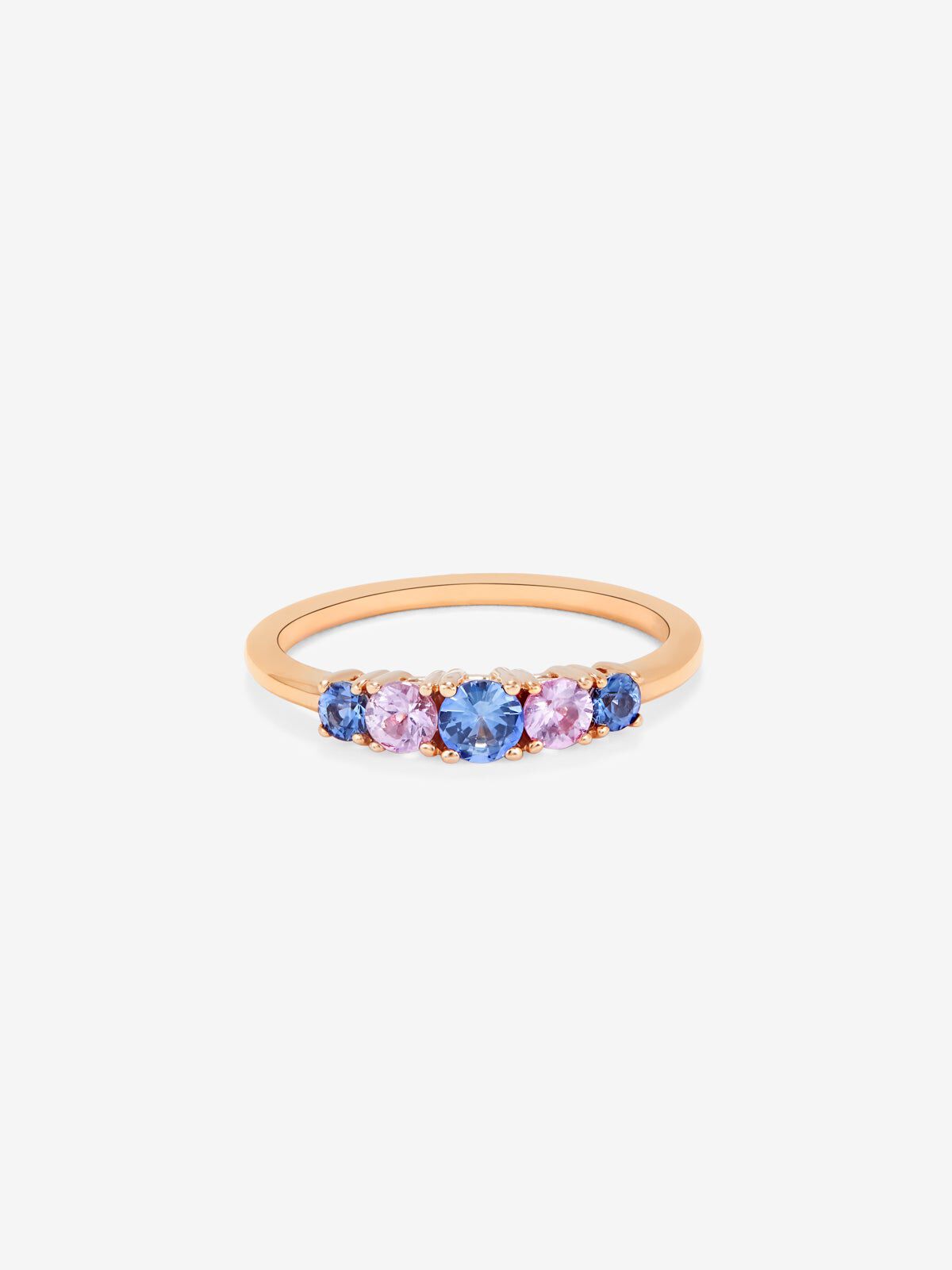 Anillo cinquillo de oro rosa de 18K con 5 zafiros rosas y azules en talla brillante con un total de 0 52 cts Suarez