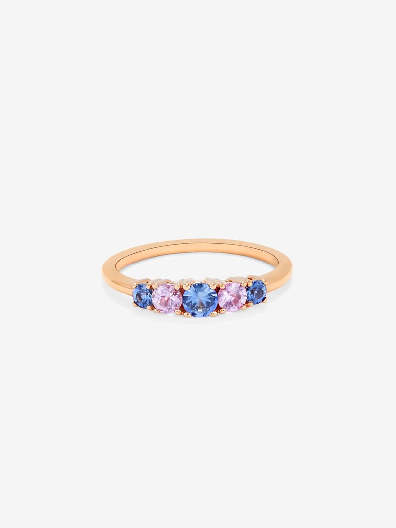 18K rose gold cinquillo ring with 5 brilliant-cut pink and blue sapphires with a total of 0.52 cts image number 2