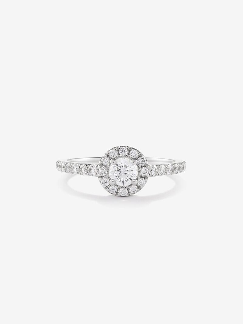18K white gold ring with central brilliant-cut diamond of 0.15 cts and border and arm of 28 brilliant-cut diamonds with a total of 0.3 cts image number 2