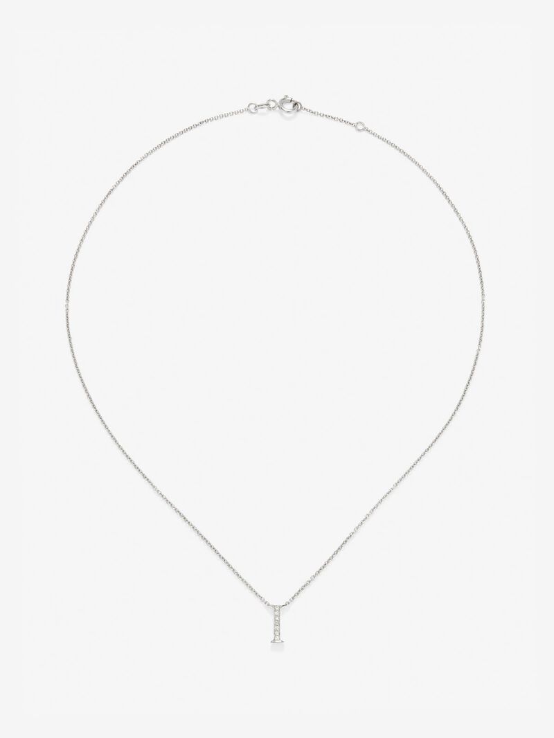 18K white gold pendant with letter I and 7 brilliant-cut diamonds with a total of 0.06 cts image number 0