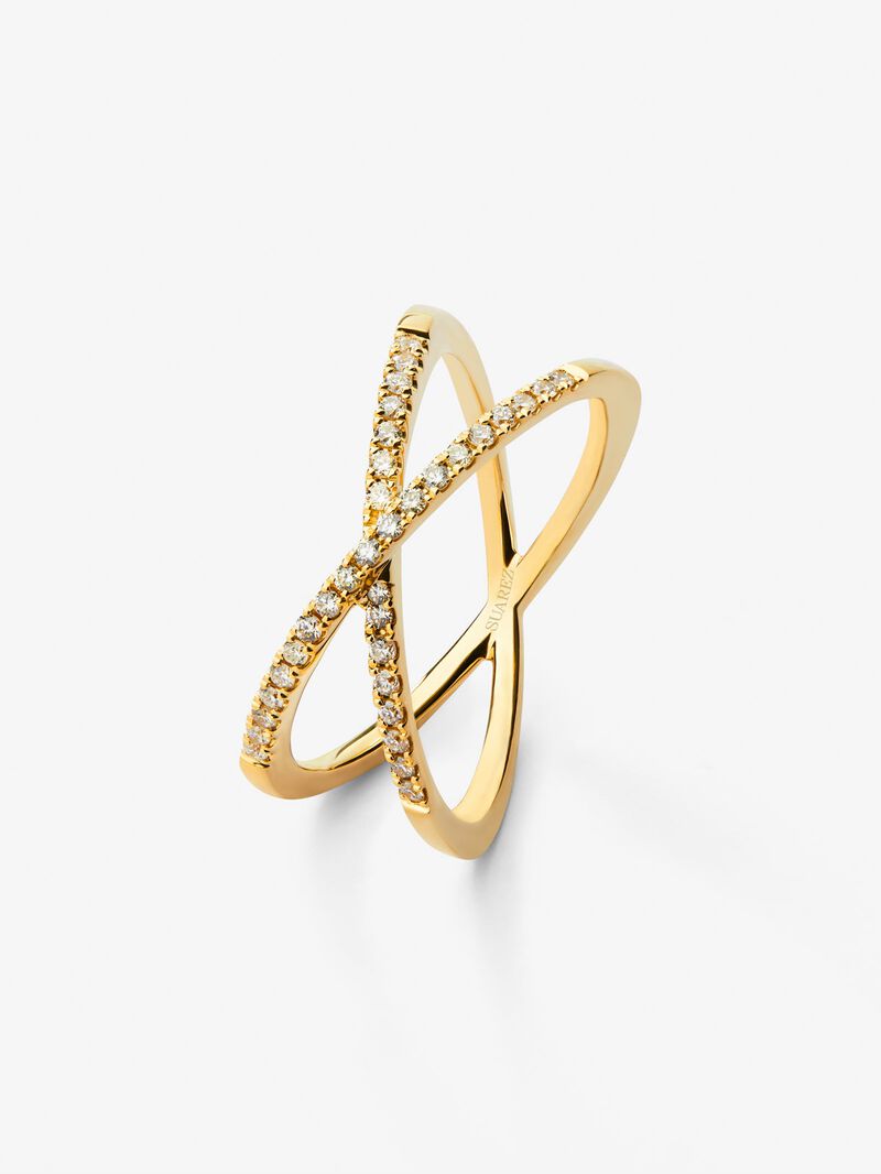 18K yellow gold cross ring with 33 brilliant-cut diamonds with a total of 0.2 cts image number 0