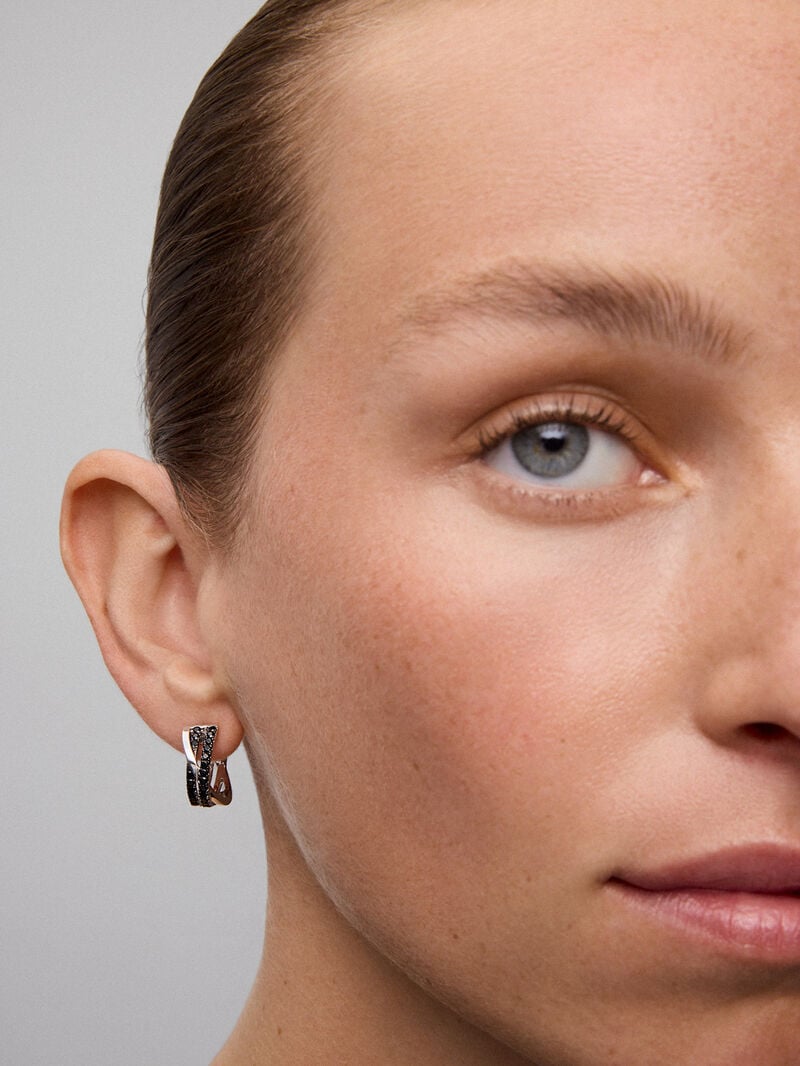 Double crossed hoop earrings made of 925 silver with spinels. image number 1