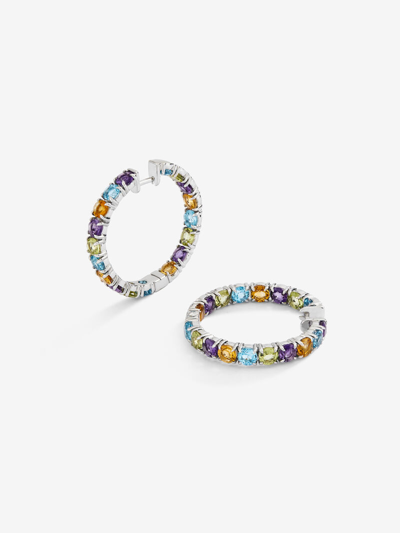 Closed hoop earrings made of 925 silver with multicolor gems image number 2