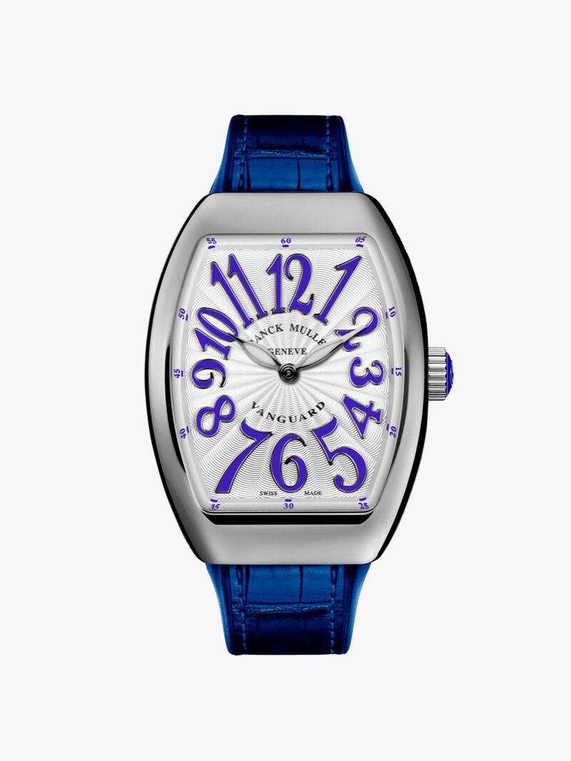 Franck Müller Vanguard steel watch, blue crocodile leather bracelet and quartz movement image number 0