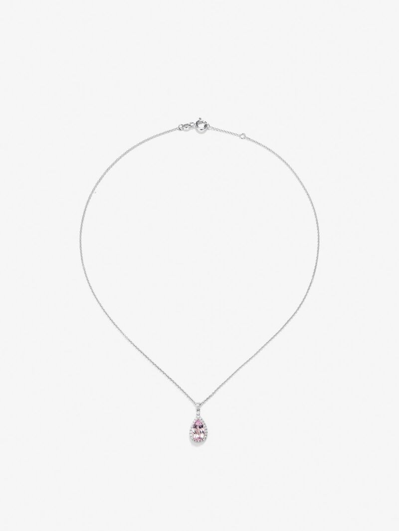 18K white gold pendant with pear-cut pink morganite measuring 1.44 and 29 brilliant-cut diamonds with a total of 0.19 cts image number 0