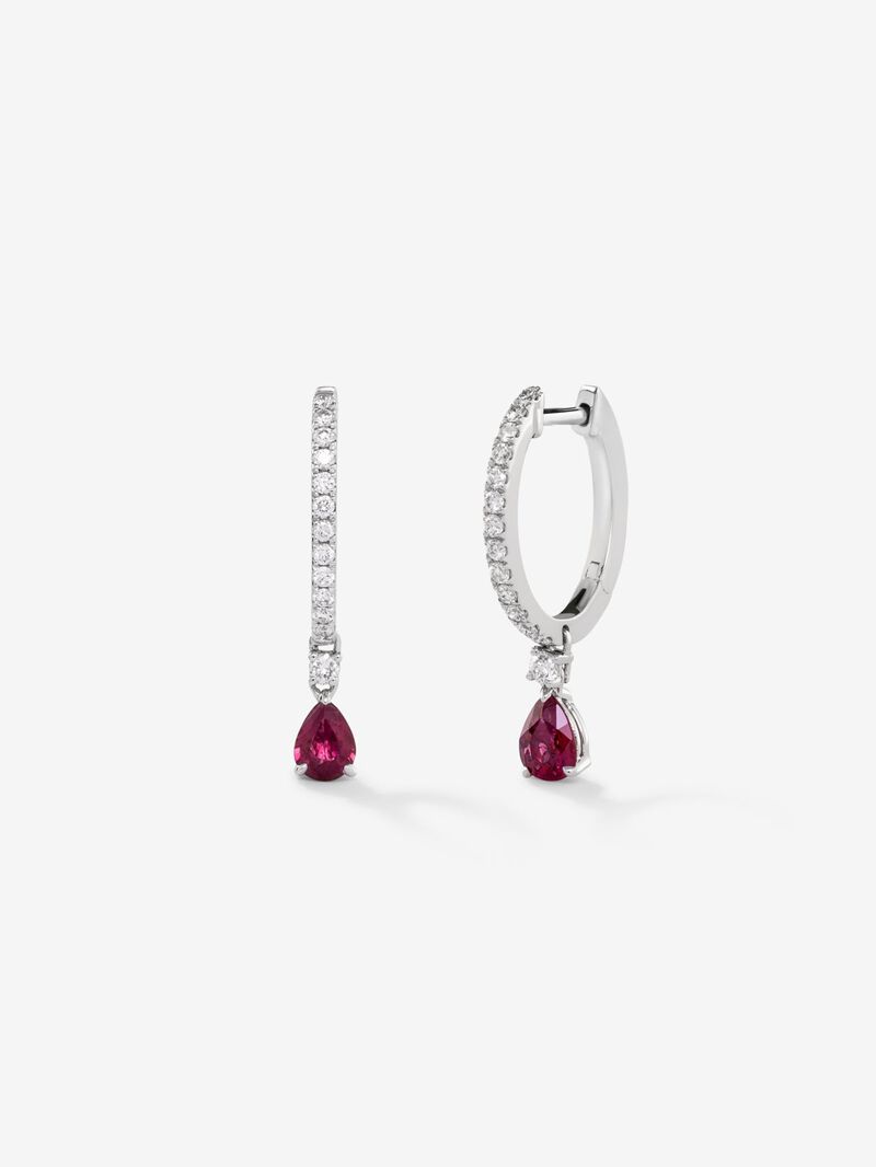 18k white gold earrings with red rubies in 0.77 cts and white diamonds in bright 0.16 cts image number 0
