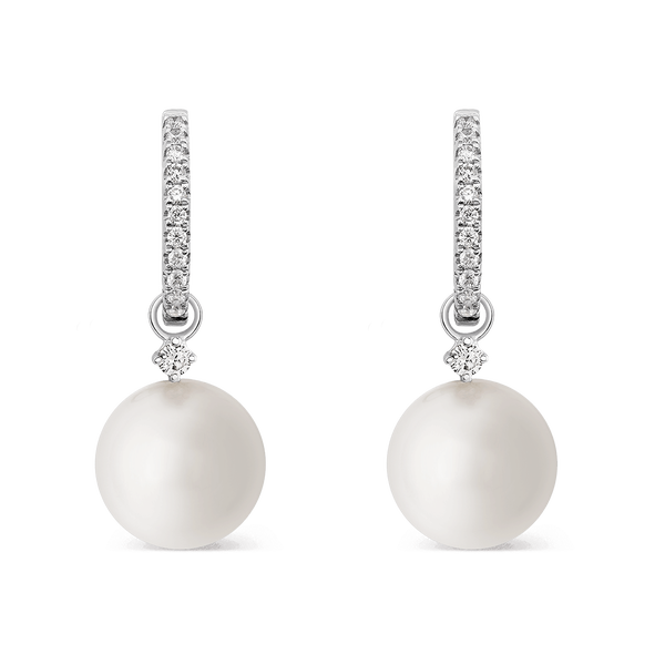 Pendientes aro pequeño de oro blanco de 18kt con perlas australianas y diamantes, PE6078-PA12
