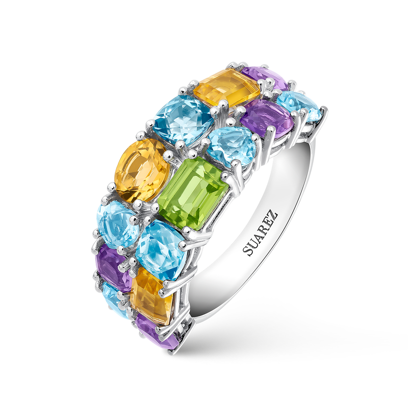 Anillo doble de plata con piedras multicolor, SO16008-AGMULT_V